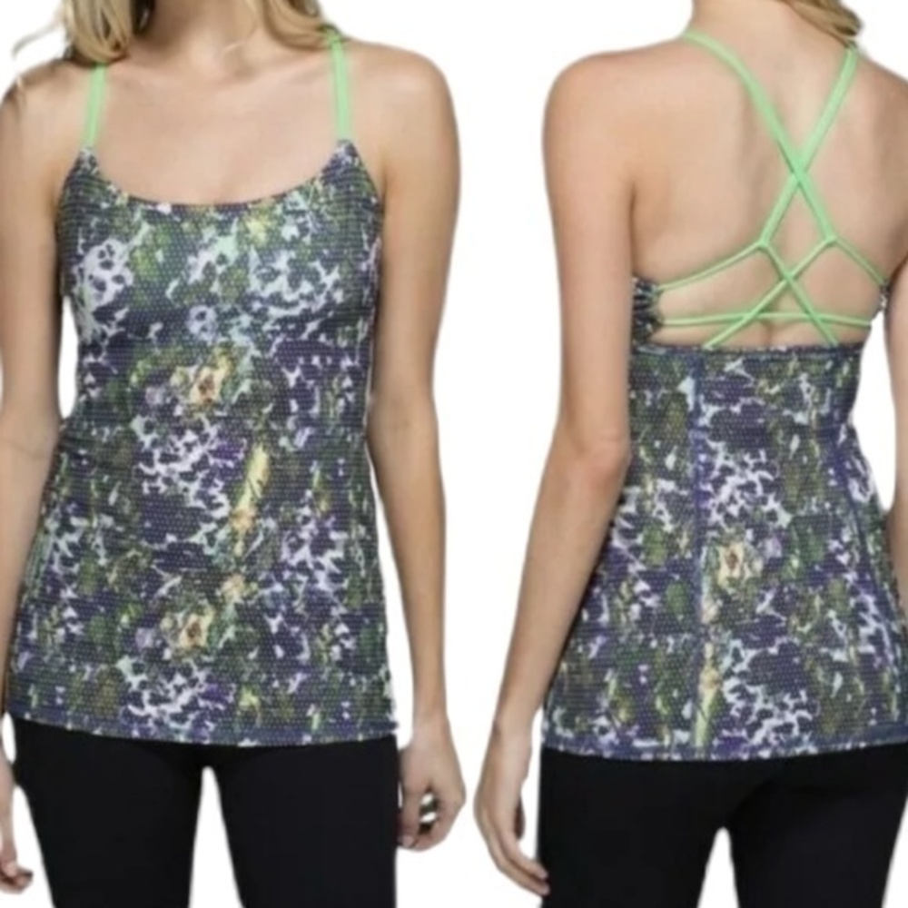 Lululemon Dancing Warrior Tank Top Floral Sport White Multi Pistachio Size 6